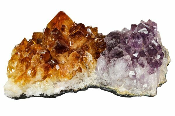 A piece of Brazilian amethyst.  One side has been heat-treated to create "citrine".